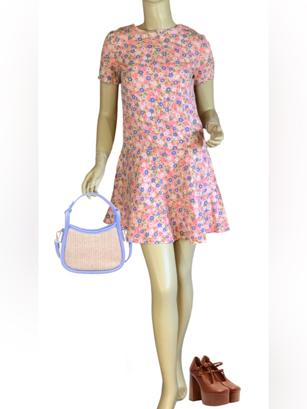 VINTAGE HANDMADE 1960'S PINK FLORAL PRINT MINI DRESS (APPX S)
